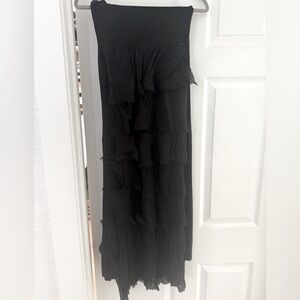 Marcelle Italian Black Tiered Women's maxi ruffle Skirt with stretch waistband